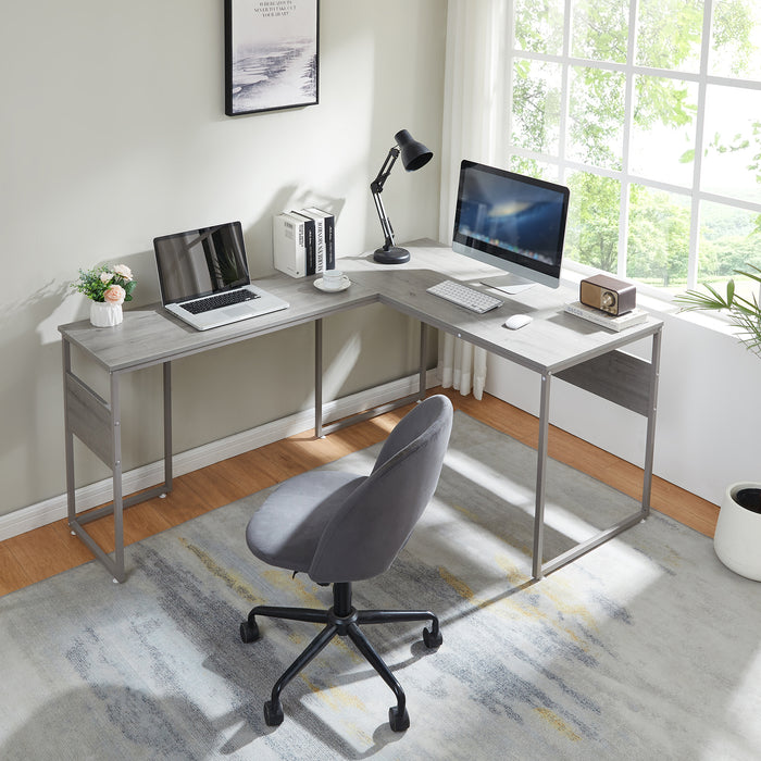 Scrivania Angolare Karlstang Tavolo PC a L 166 x 120 x 75 cm - Grigio Chiaro [en.casa]