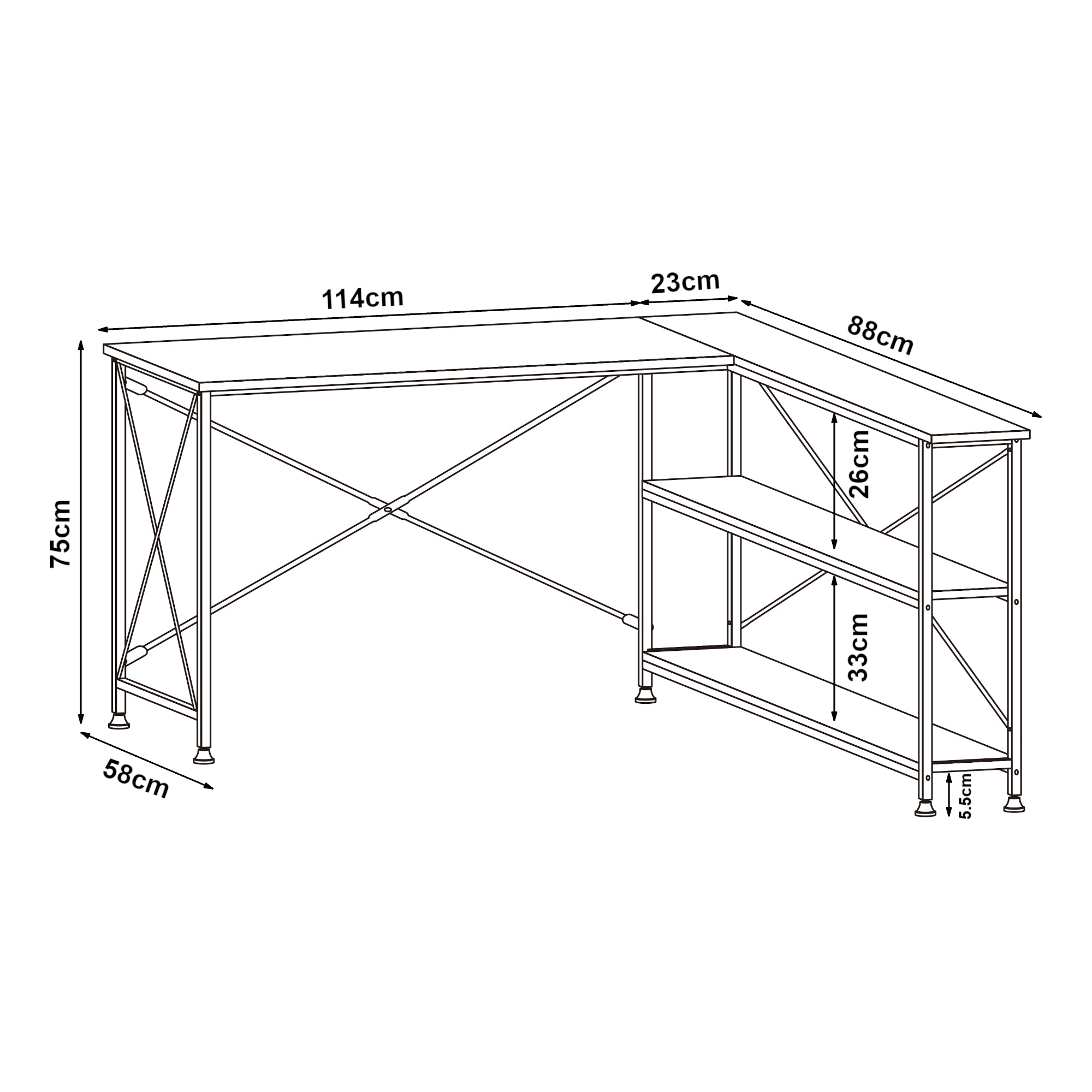 Scrivania Angolare Raundsvalt Tavolo a L con Laterale Reversibile 137x88x75 cm Nero [en.casa]