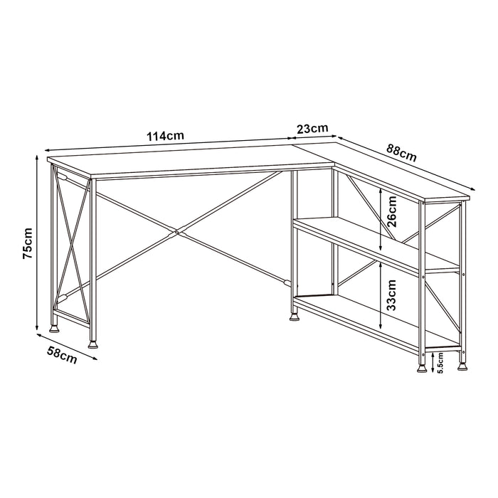 Scrivania Angolare Raundsvalt Tavolo a L con Laterale Reversibile 137x88x75 cm Nero [en.casa]