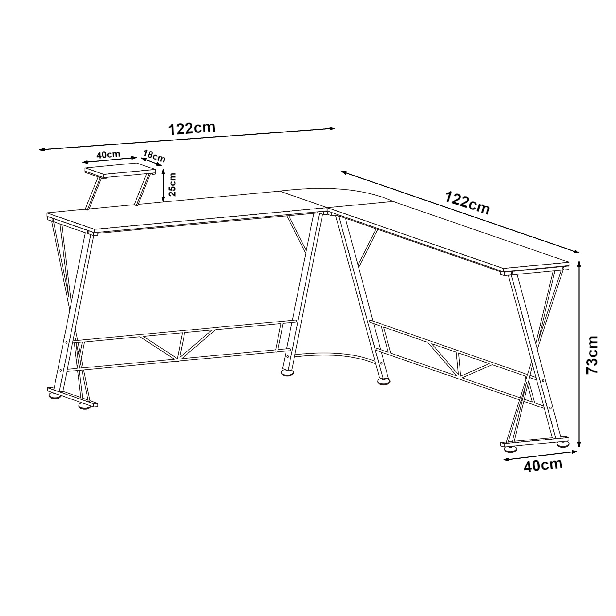 Scrivania Angolare Yremso Tavolo a L con Supporto Monitor 122 x 122 x 98 cm - Nero [en.casa]