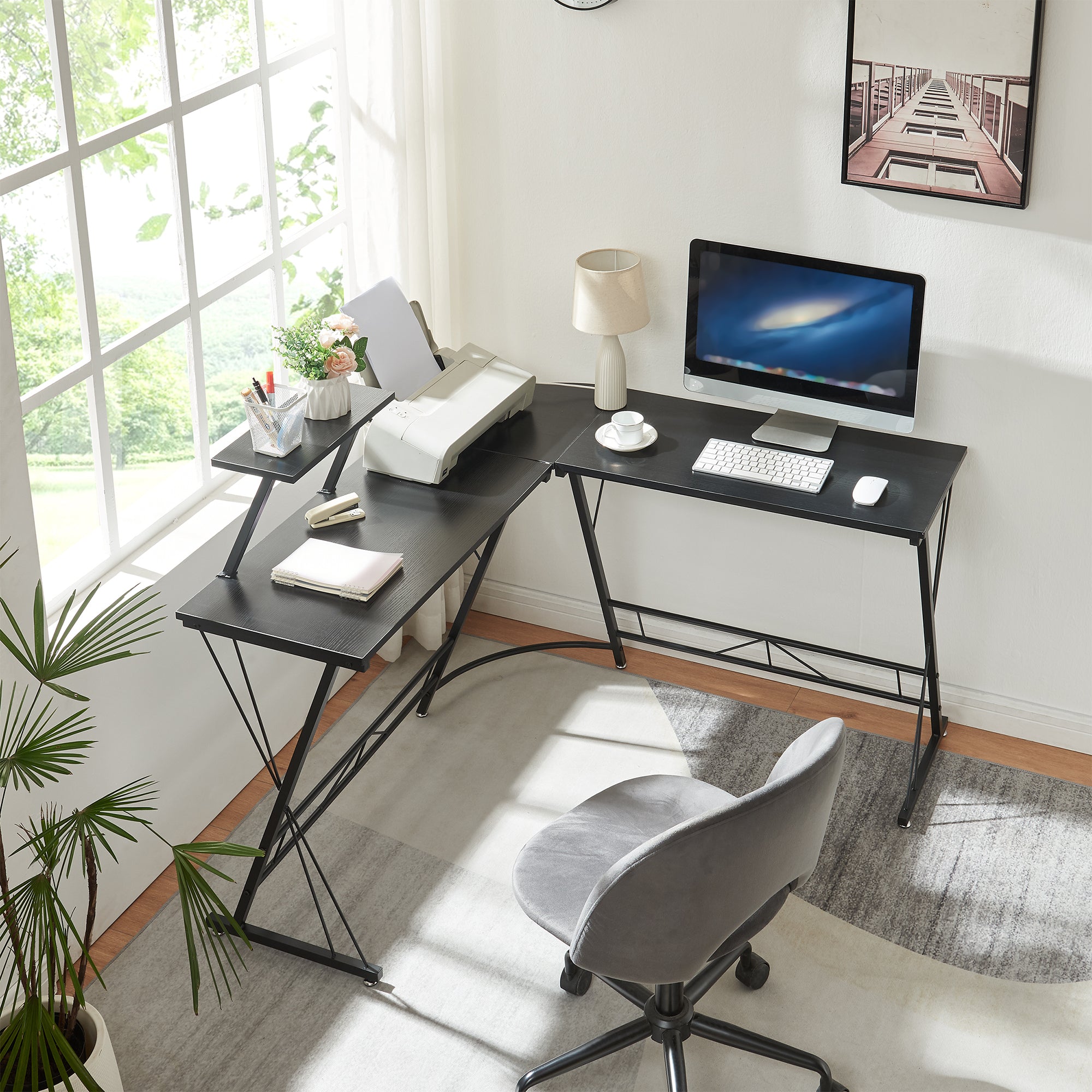 Scrivania Angolare Yremso Tavolo a L con Supporto Monitor 122 x 122 x 98 cm - Nero [en.casa]