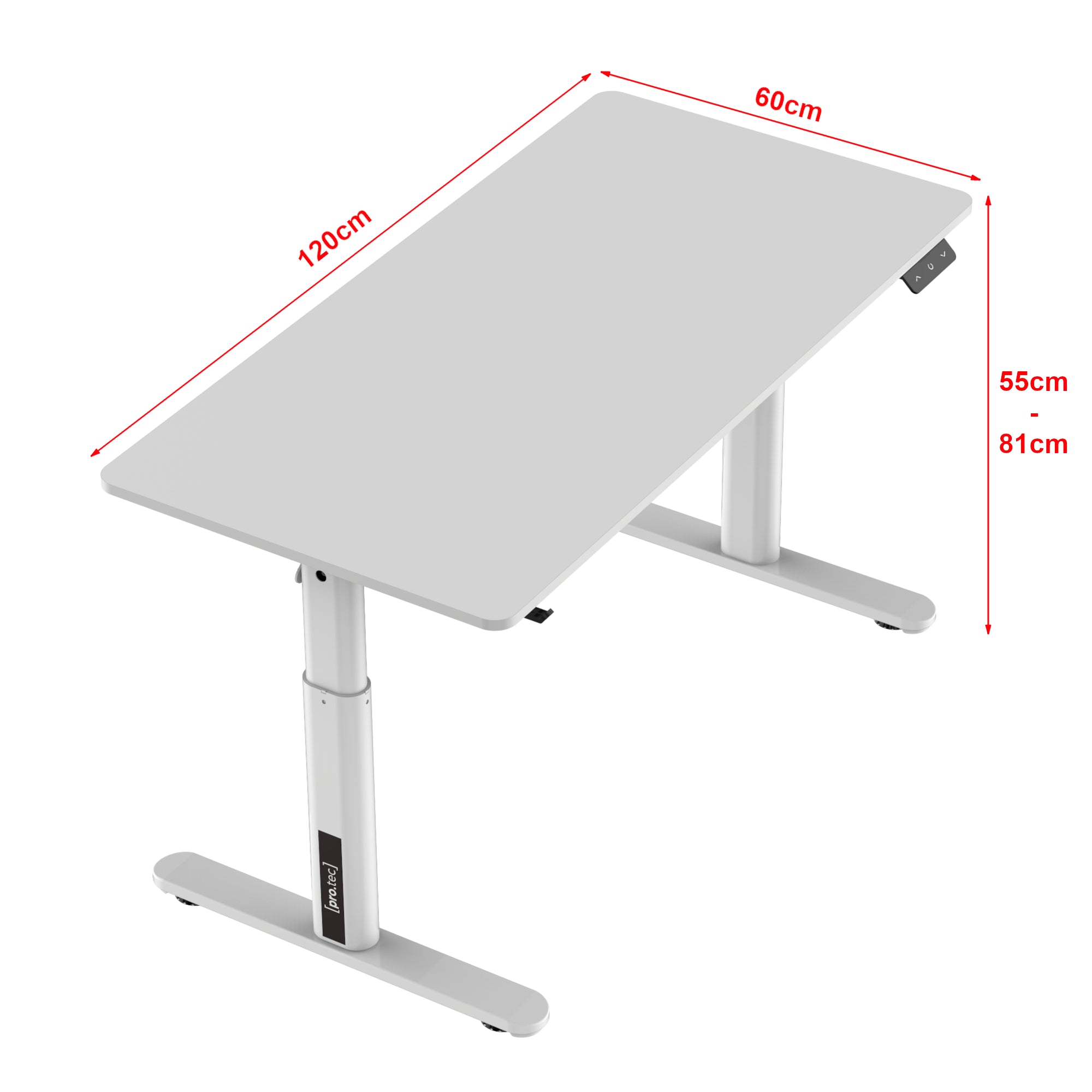 Scrivania Ringe per Cameretta Piano 120 x 60 cm Regolabile in Altezza con Sollevamento Elettrico - Bianco - pro.tec