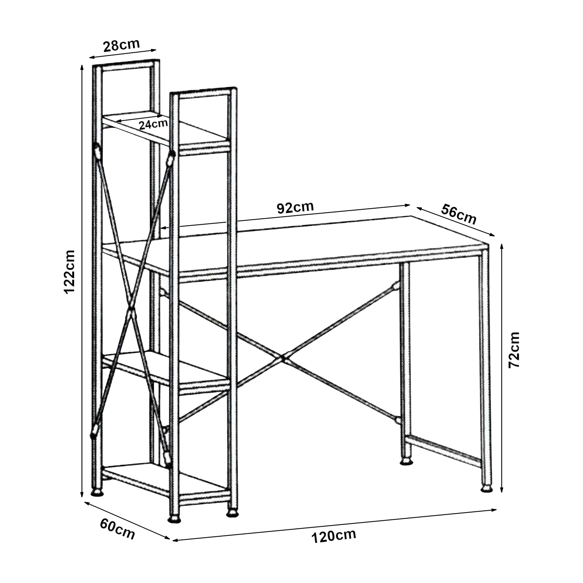 Scrivania Stavanger con Scaffale Laterale - Nero / Effetto Noce [en.casa]