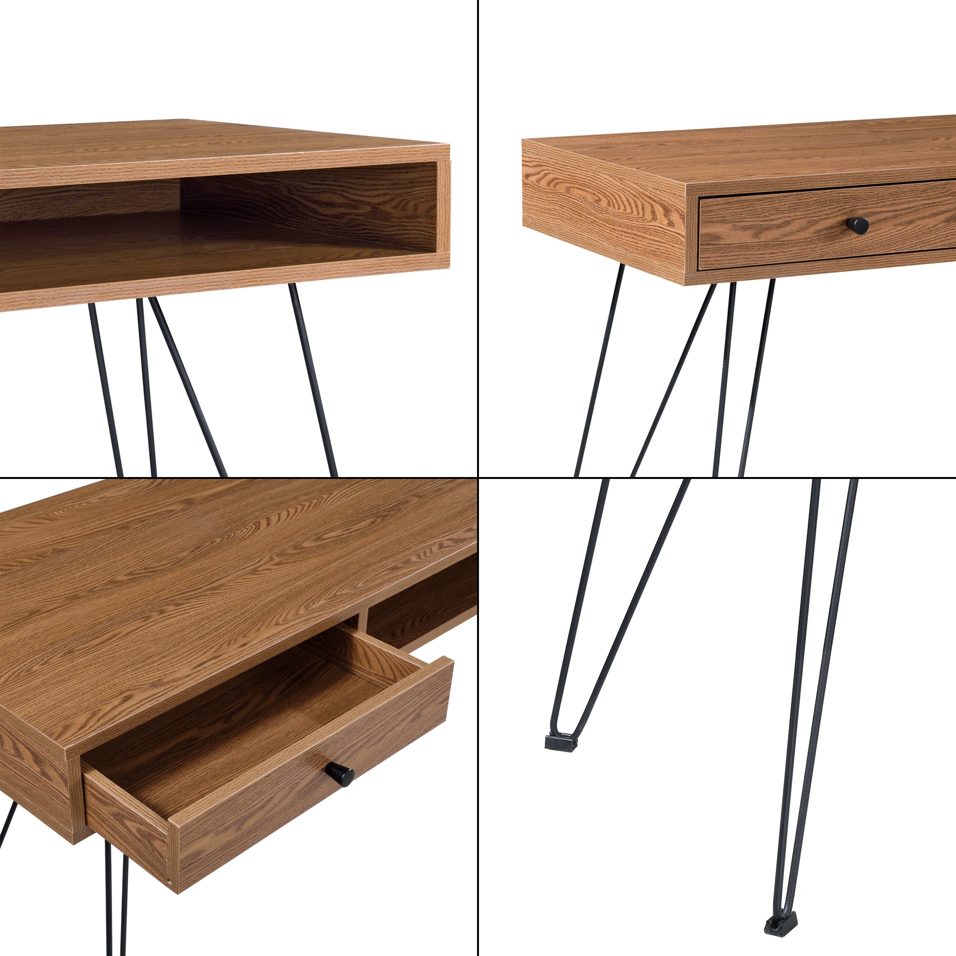 Scrivania 75x115x48 cm con Cassetto e Scomparto, Scrittoio su Gambe in Metallo, Tavolo da Computer per Ufficio/Casa,