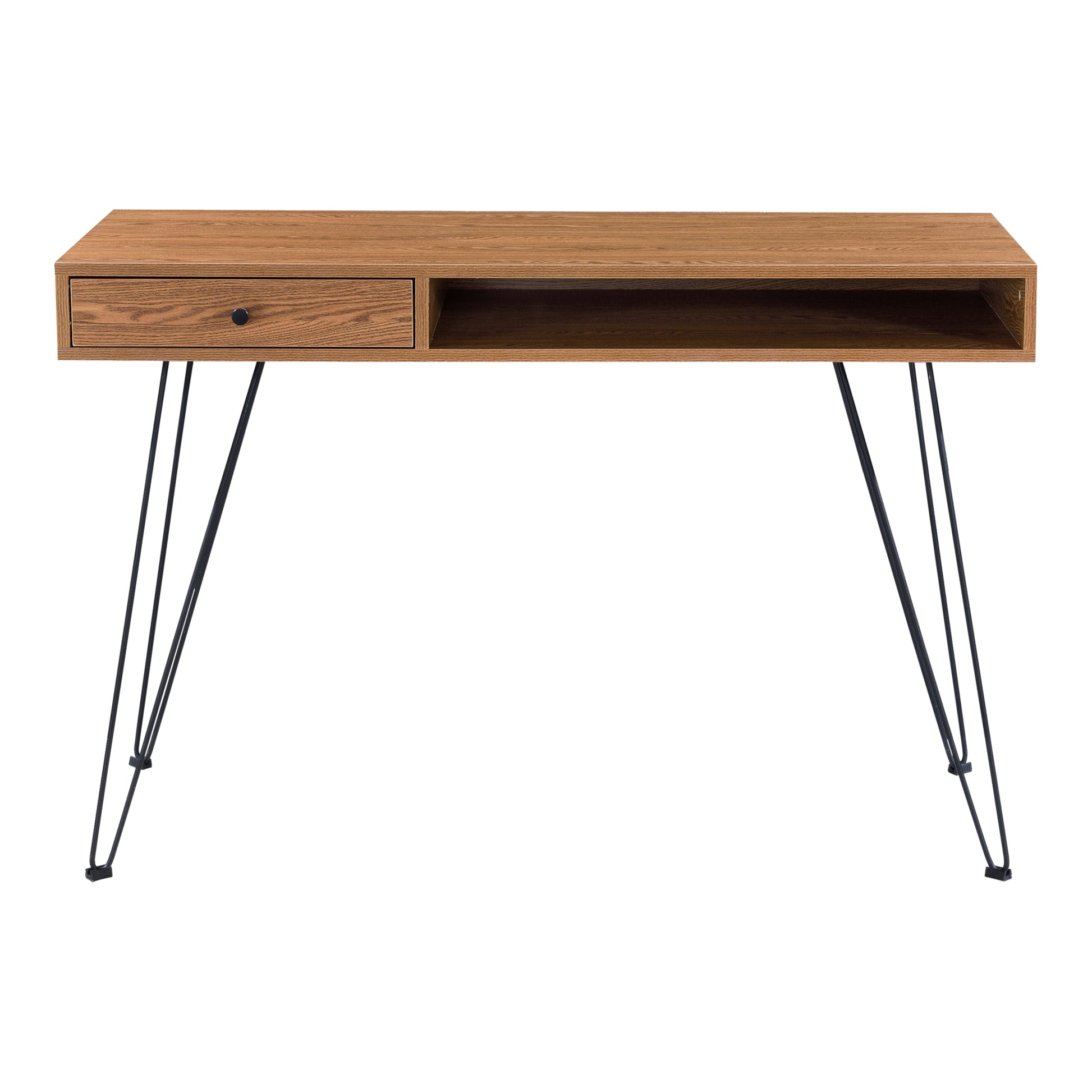 Scrivania 75x115x48 cm con Cassetto e Scomparto, Scrittoio su Gambe in Metallo, Tavolo da Computer per Ufficio/Casa,