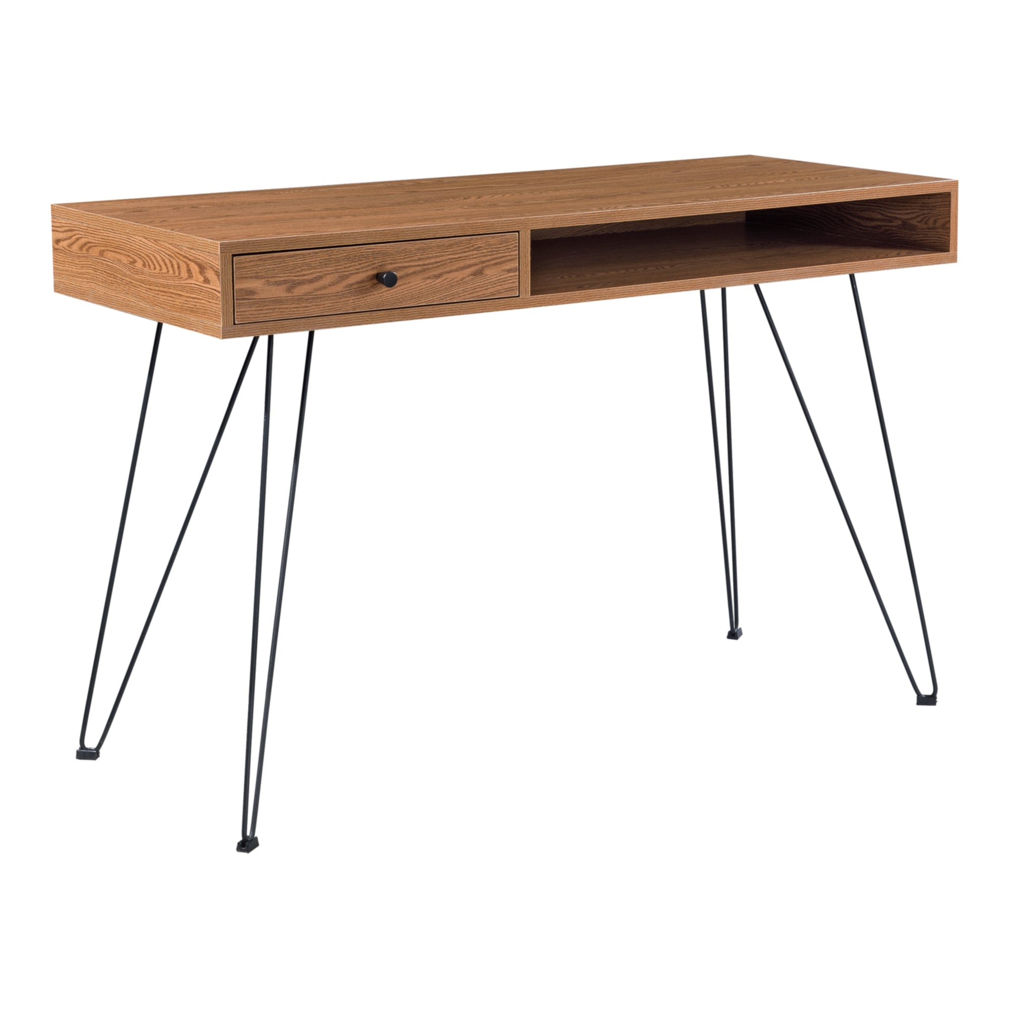 Scrivania 75x115x48 cm con Cassetto e Scomparto, Scrittoio su Gambe in Metallo, Tavolo da Computer per Ufficio/Casa,