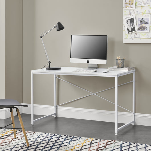 Scrivania Røros con Telaio in Metallo e Piano da 120 x 60 cm - Bianco [en.casa]