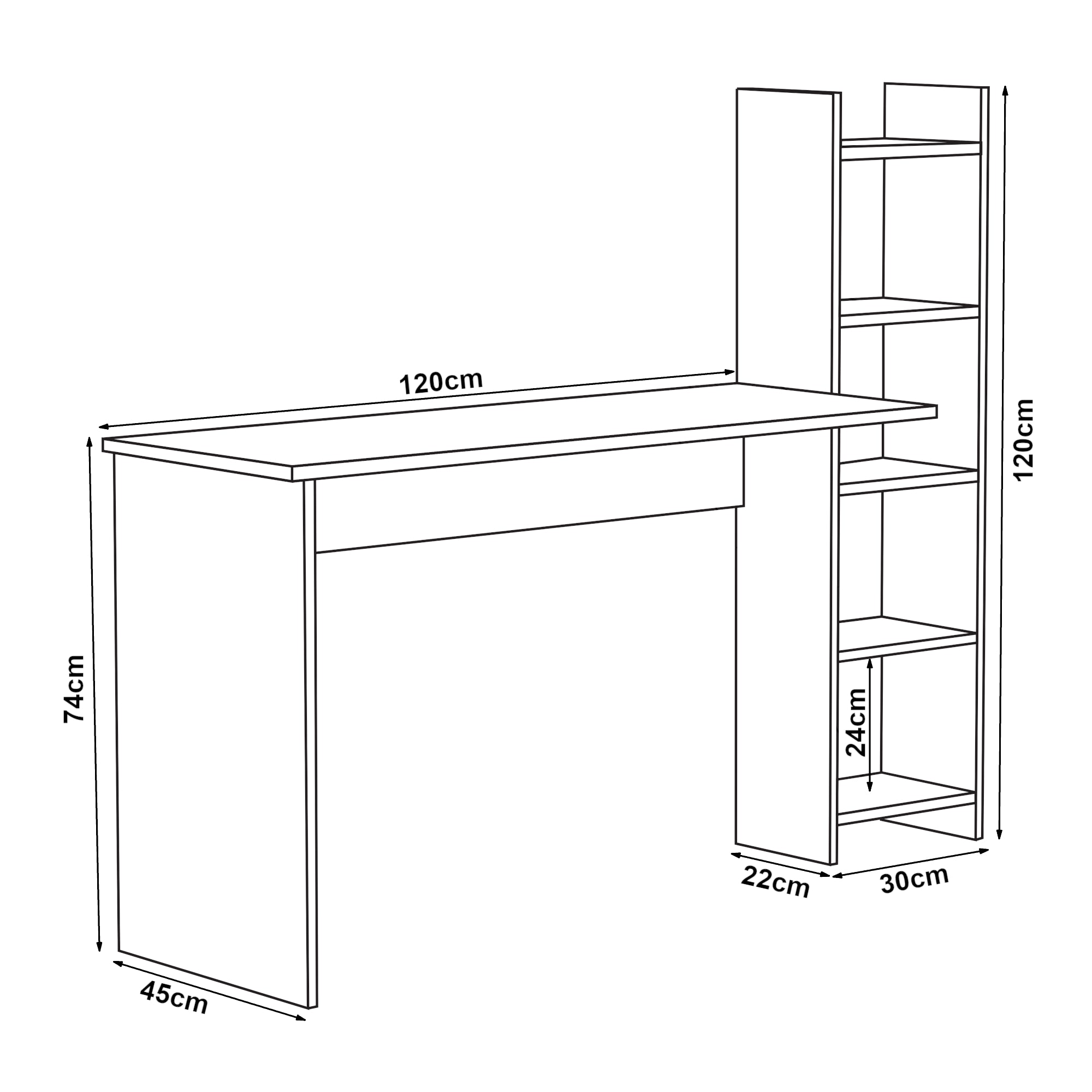 Scrivania Chagtuniejle con Scaffale Laterale 150 x 45 x 120 cm - Effetto Legno [en.casa]