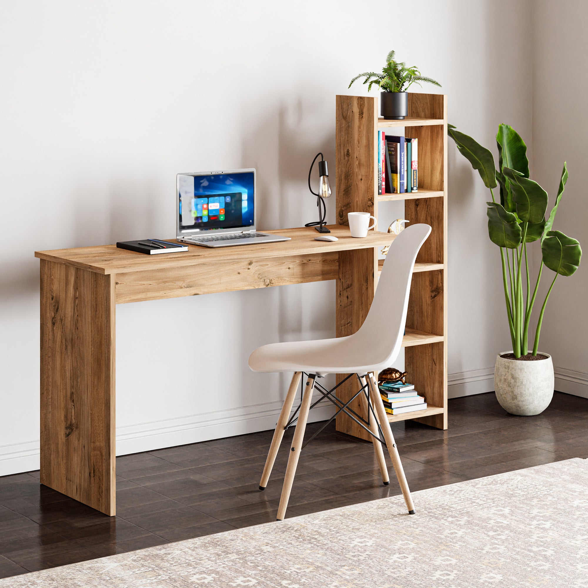 Scrivania Chagtuniejle con Scaffale Laterale 150 x 45 x 120 cm - Effetto Legno [en.casa]