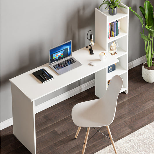 Scrivania Chagtuniejle con Scaffale Laterale 150 x 45 x 120 cm - Bianco [en.casa]