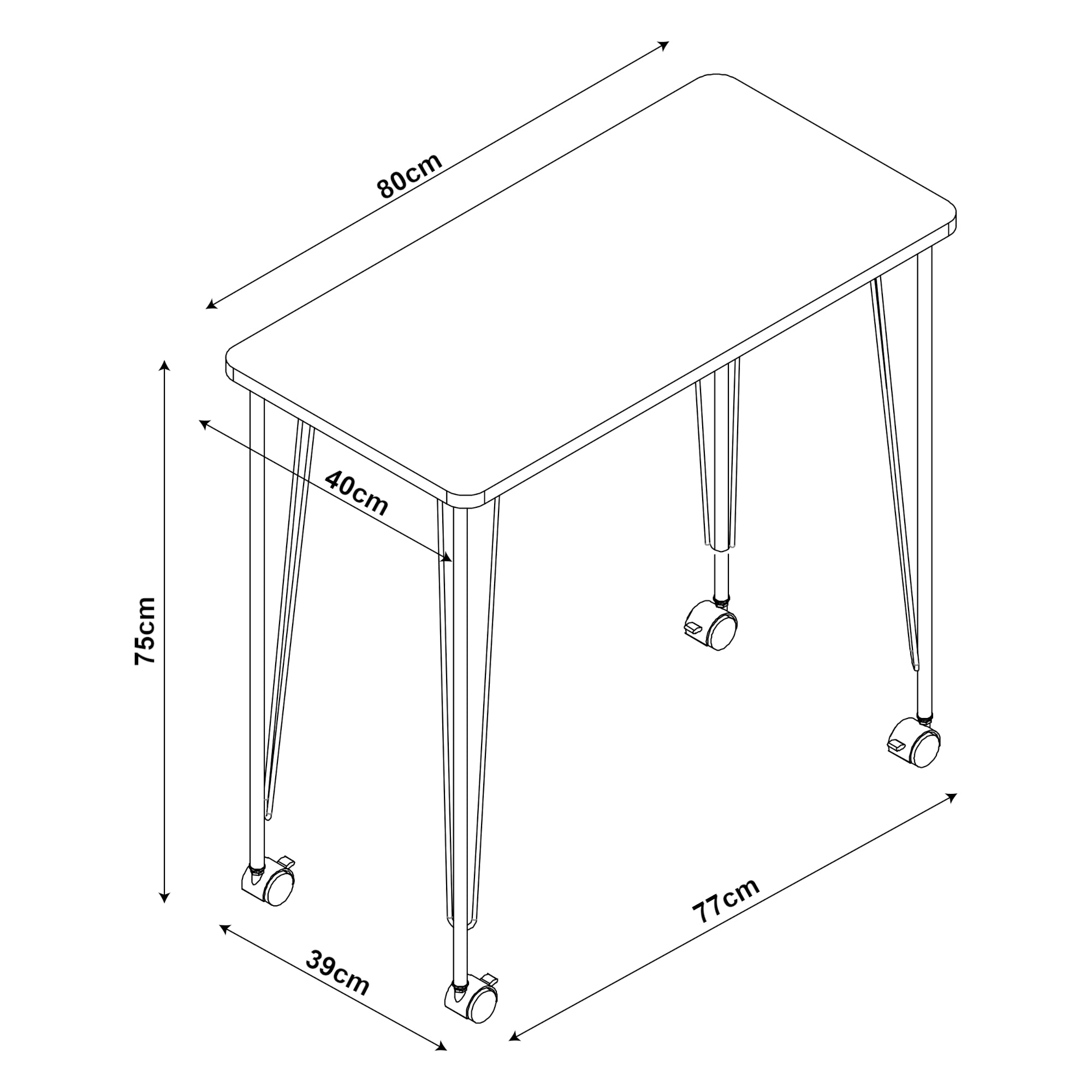 Tavolo a Rotelle Overhalla con Gambe a Forcina Piano 80 x 40 cm Effetto Rovere / Bianco [en.casa]