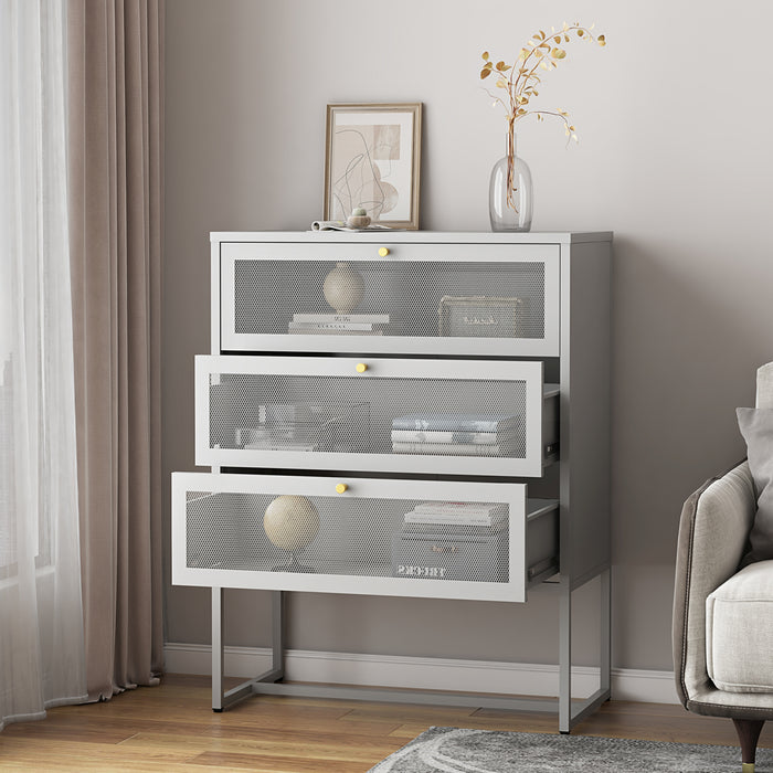 Cassettiera Sund in Acciaio con Frontali Traforati 105x80x40 cm Grigio [en.casa]