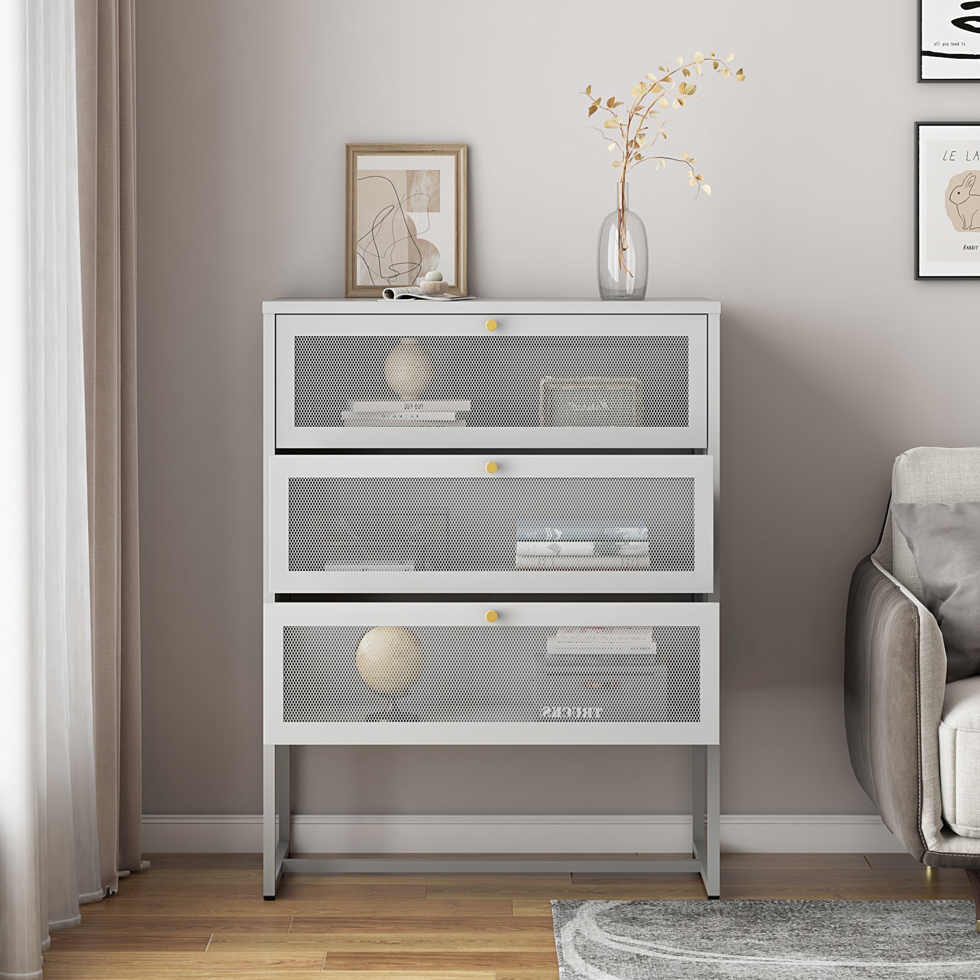 Cassettiera Sund in Acciaio con Frontali Traforati 105x80x40 cm Grigio [en.casa]