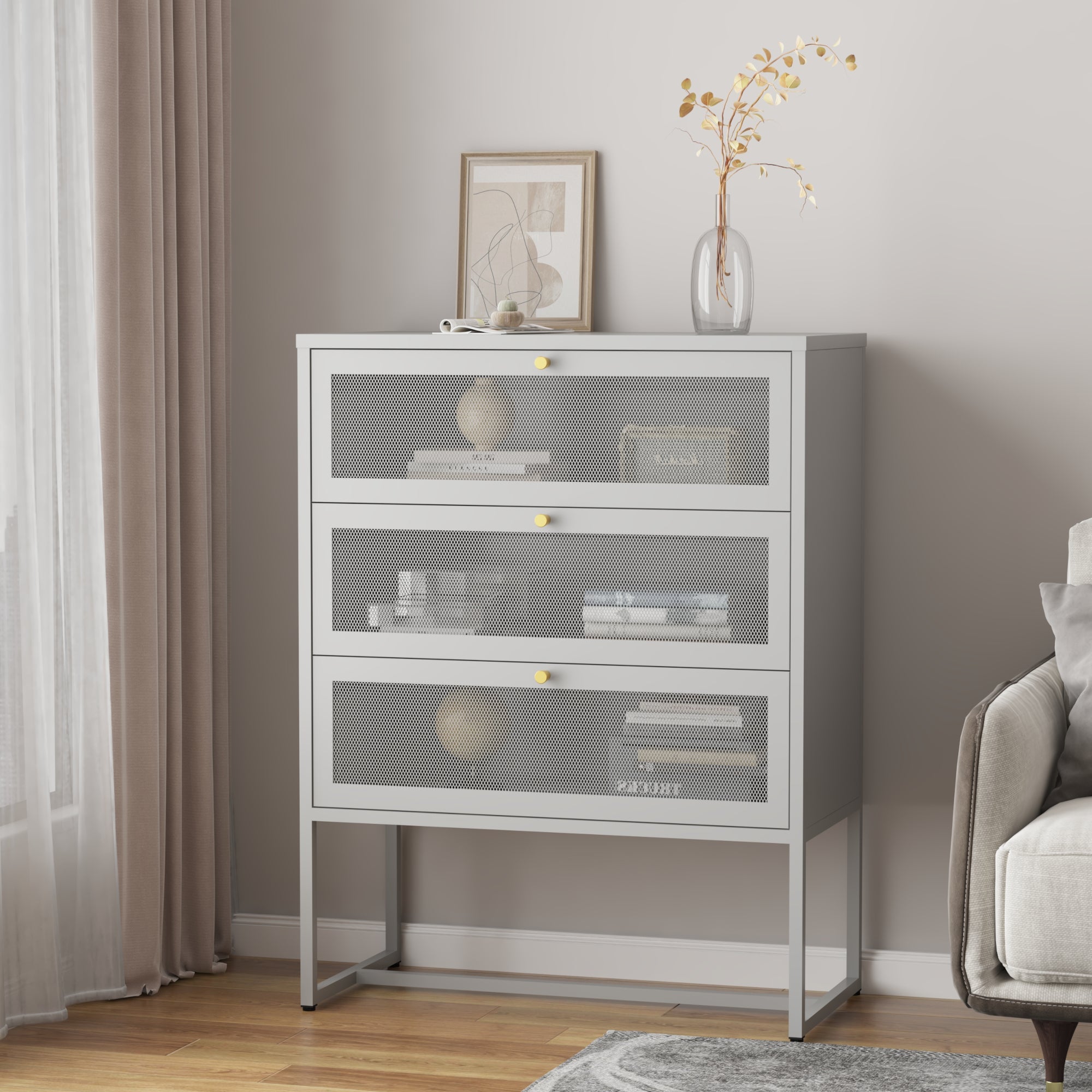 Cassettiera Sund in Acciaio con Frontali Traforati 105x80x40 cm Grigio [en.casa]