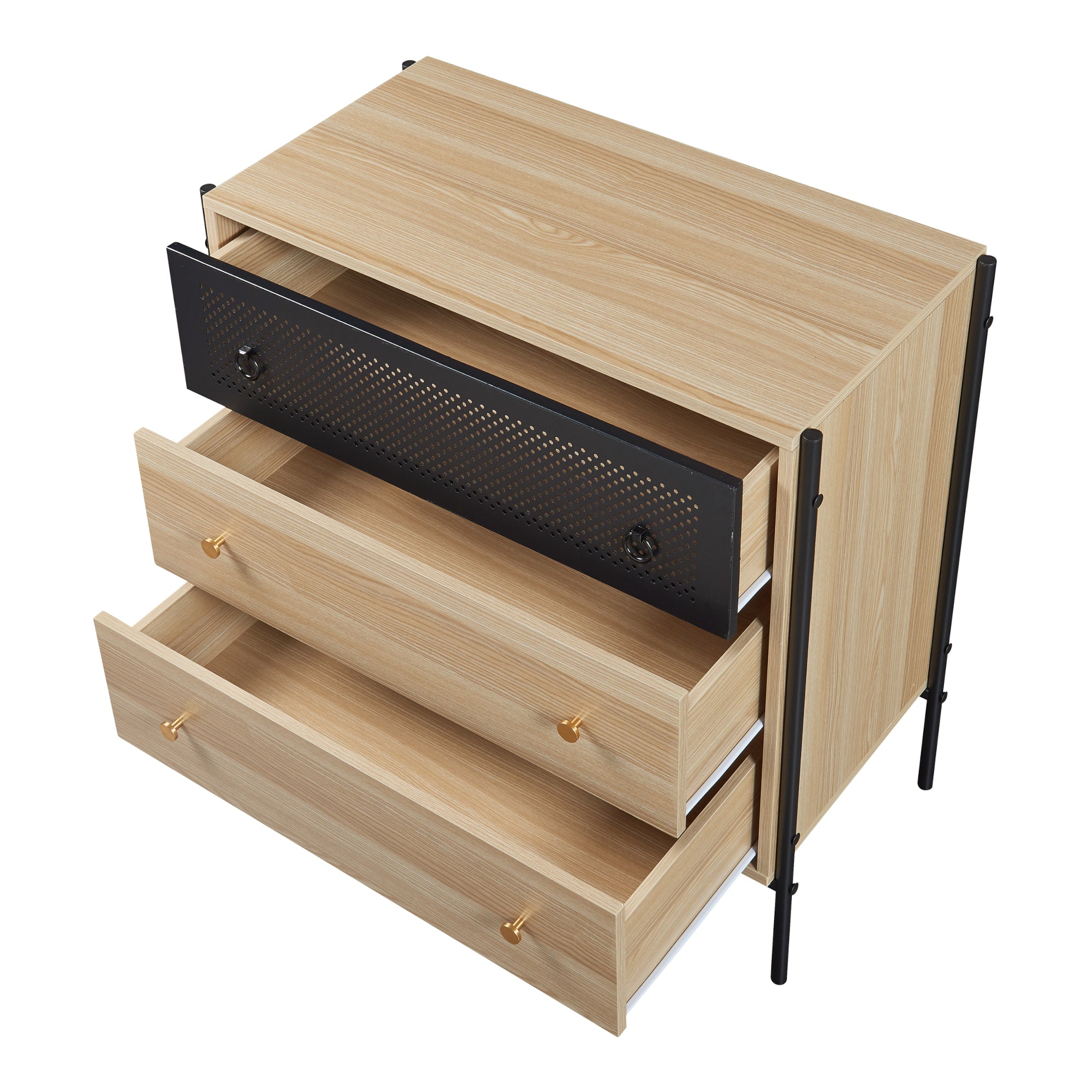 Cassettiera Tysnes Comò con 3 Cassetti 80x80x40 cm Effetto Rovere / Nero [en.casa]