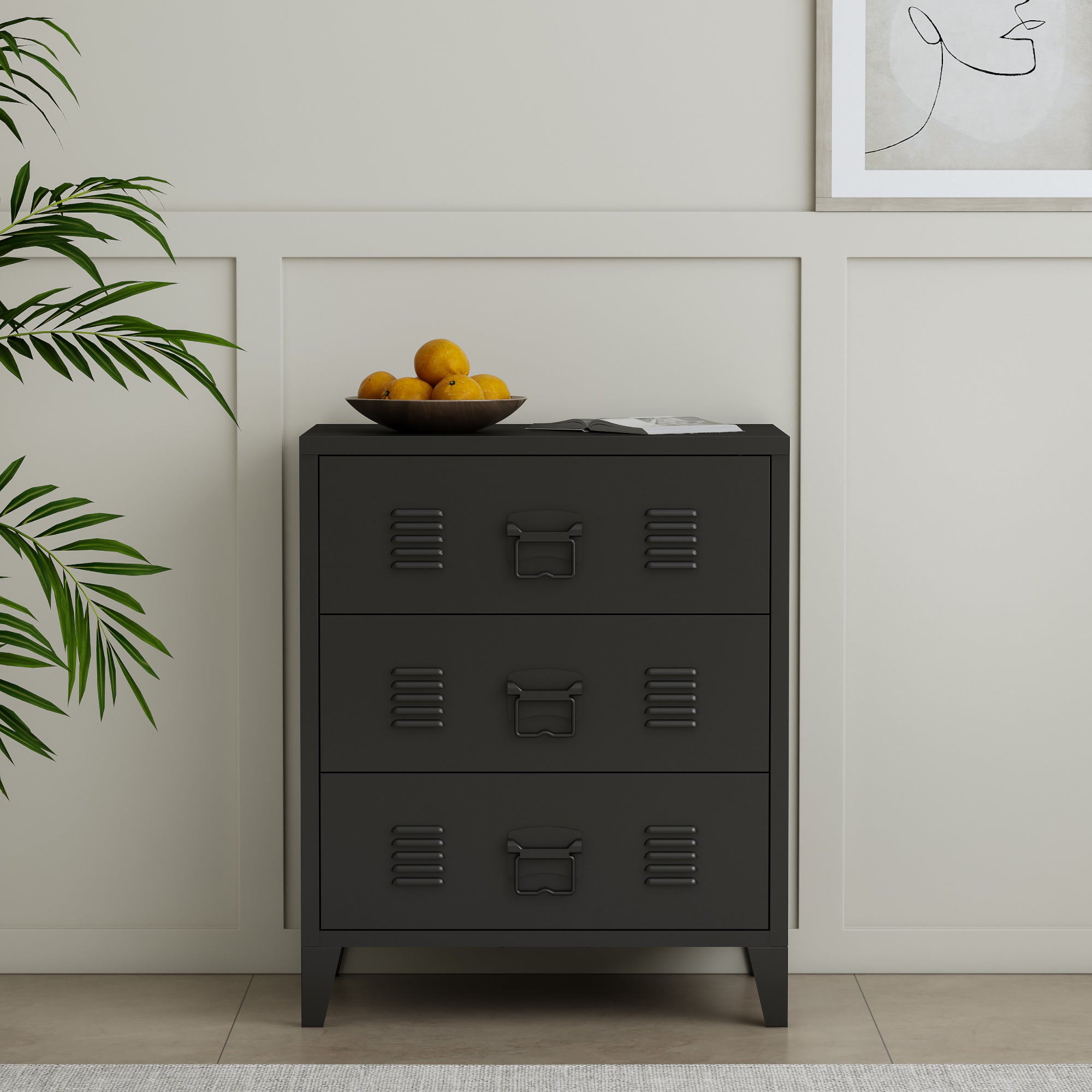 Cassettiera Hämeenlinna in Acciaio 72 x 60 x 40 cm Nero [en.casa]