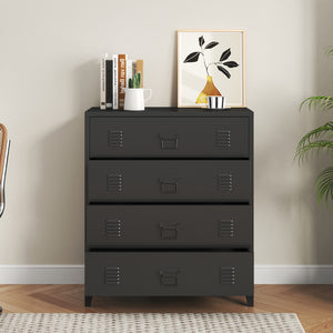 Cassettiera Hämeenlinna Comò in Acciaio con 4 Cassetti 92 x 80 x 40 cm Nero [en.casa]