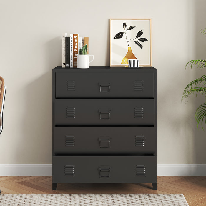 Cassettiera Hämeenlinna Comò in Acciaio con 4 Cassetti 92 x 80 x 40 cm Nero [en.casa]