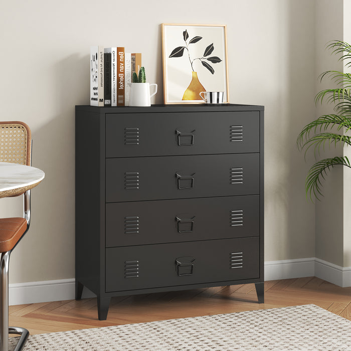 Cassettiera Hämeenlinna Comò in Acciaio con 4 Cassetti 92 x 80 x 40 cm Nero [en.casa]