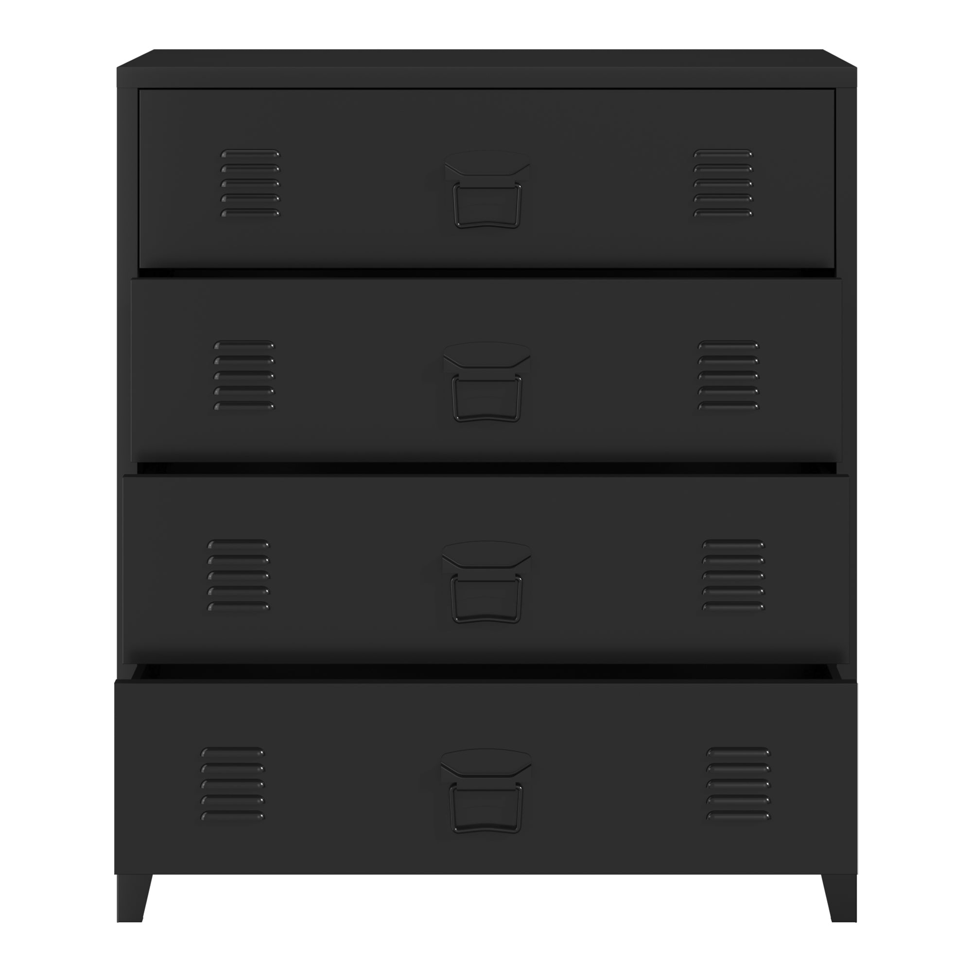 Cassettiera Hämeenlinna Comò in Acciaio con 4 Cassetti 92 x 80 x 40 cm Nero [en.casa]