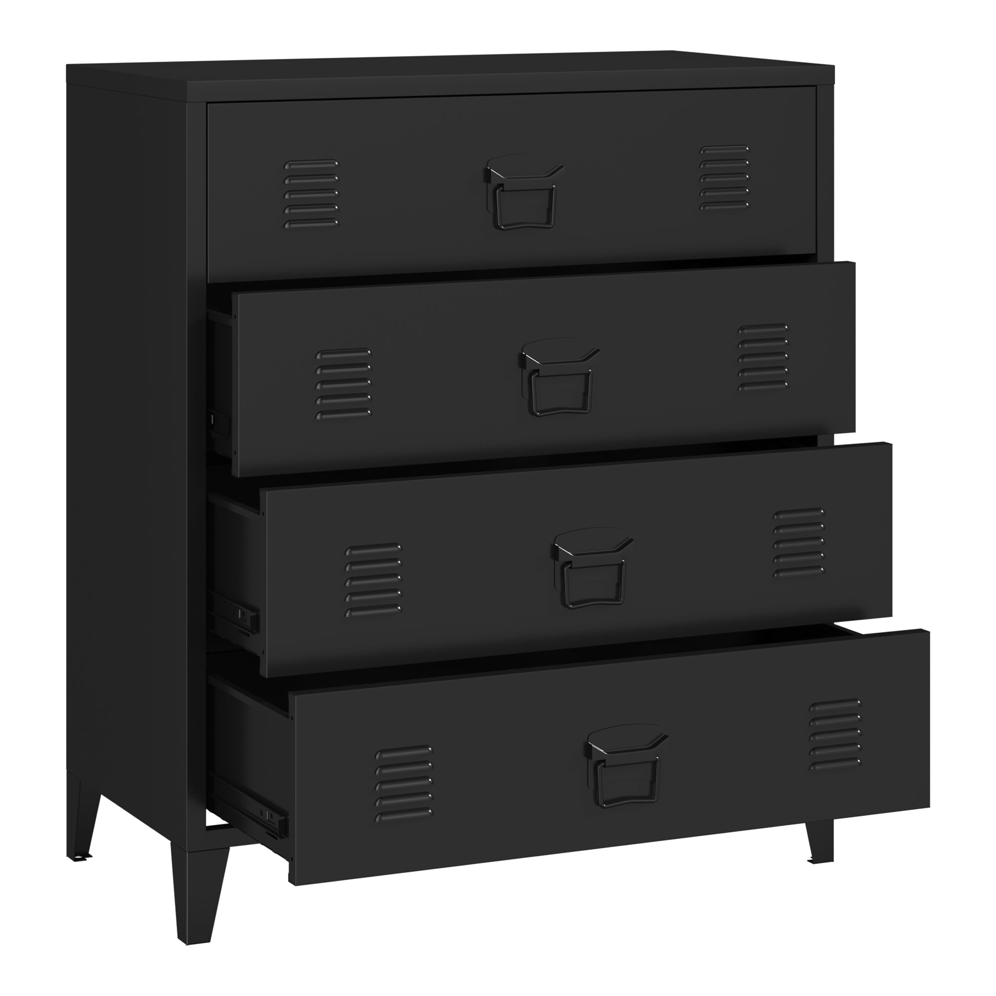 Cassettiera Hämeenlinna Comò in Acciaio con 4 Cassetti 92 x 80 x 40 cm Nero [en.casa]