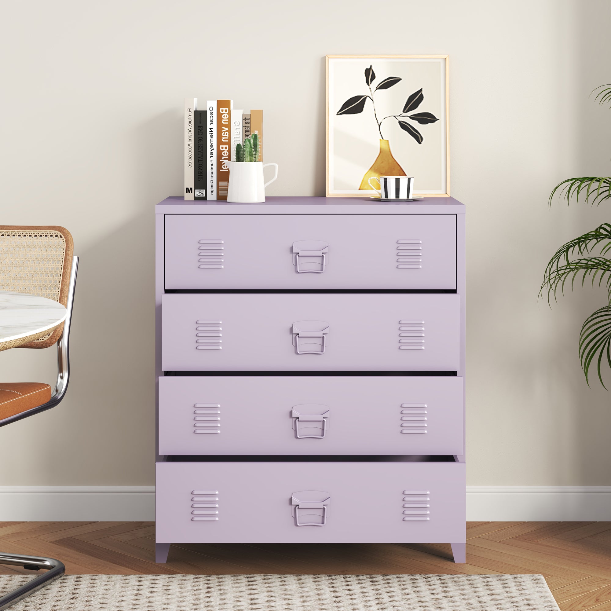 Cassettiera Hämeenlinna Comò in Acciaio con 4 Cassetti 92 x 80 x 40 cm Viola [en.casa]