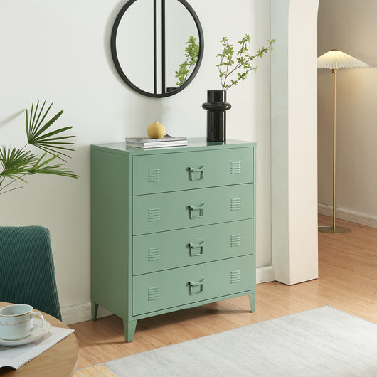 Cassettiera Hämeenlinna Comò in Acciaio con 4 Cassetti 92 x 80 x 40 cm Verde opaco [en.casa]
