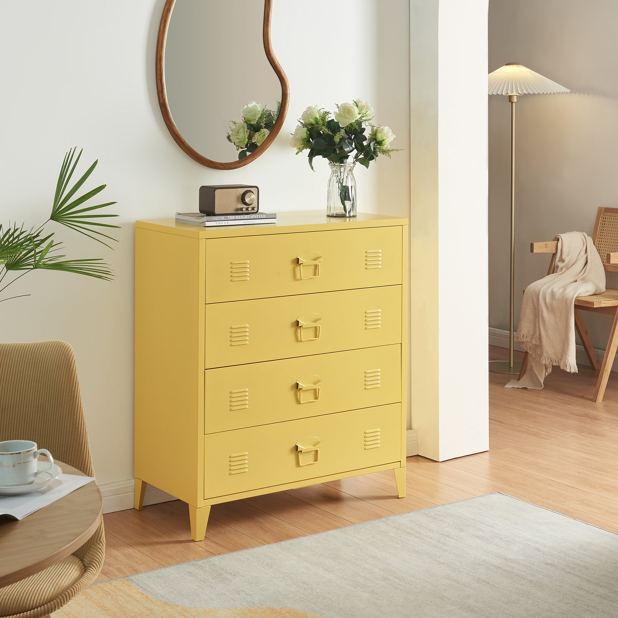 Cassettiera Hämeenlinna Comò in Acciaio con 4 Cassetti 92 x 80 x 40 cm Giallo [en.casa]