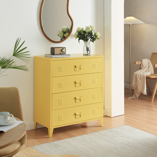 Cassettiera Hämeenlinna Comò in Acciaio con 4 Cassetti 92 x 80 x 40 cm Giallo [en.casa]