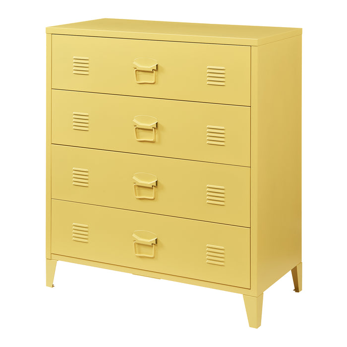 Cassettiera Hämeenlinna Comò in Acciaio con 4 Cassetti 92 x 80 x 40 cm Giallo [en.casa]
