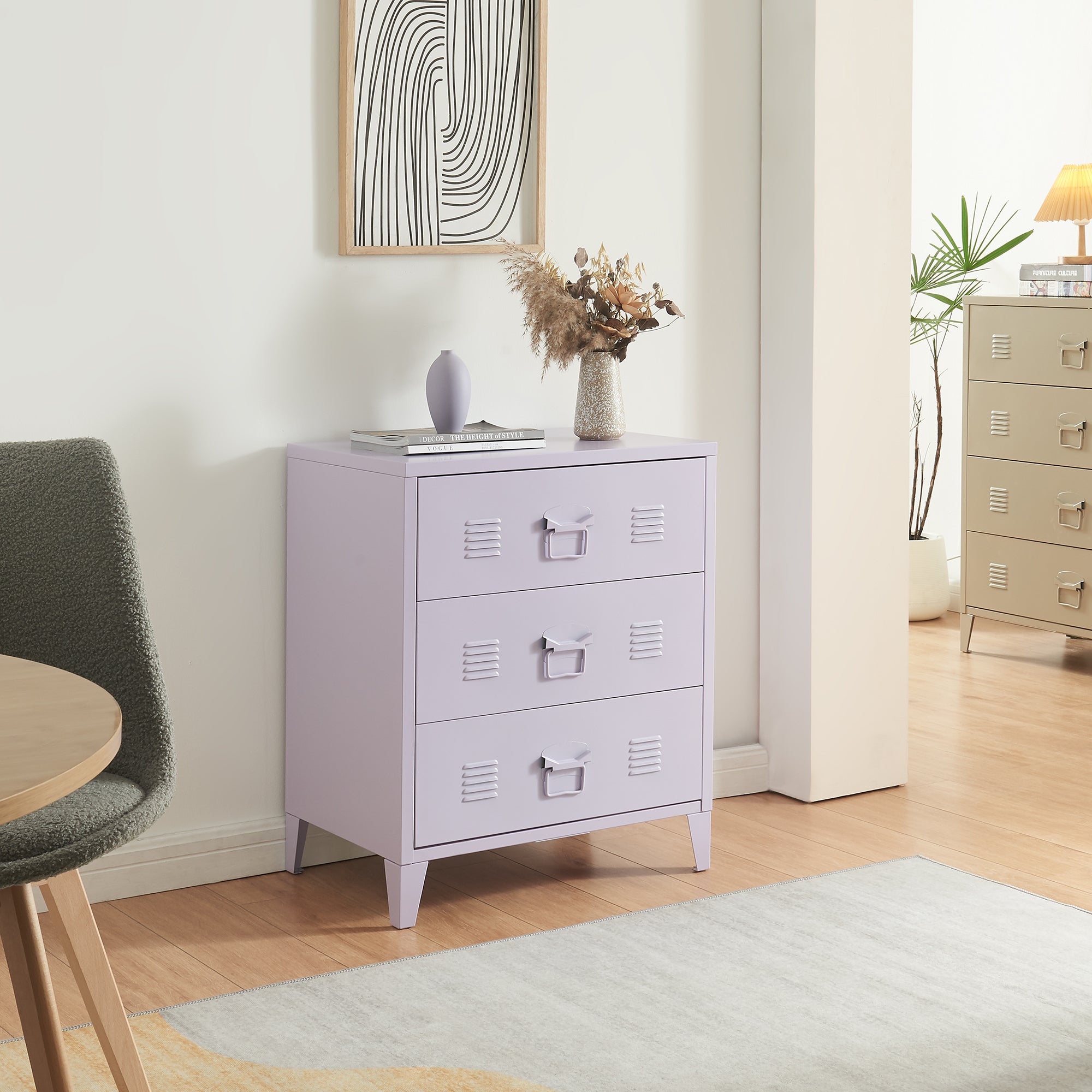 Cassettiera Hämeenlinna Comò in Acciaio con 3 Cassetti 72 x 60 x 40 cm Viola [en.casa]