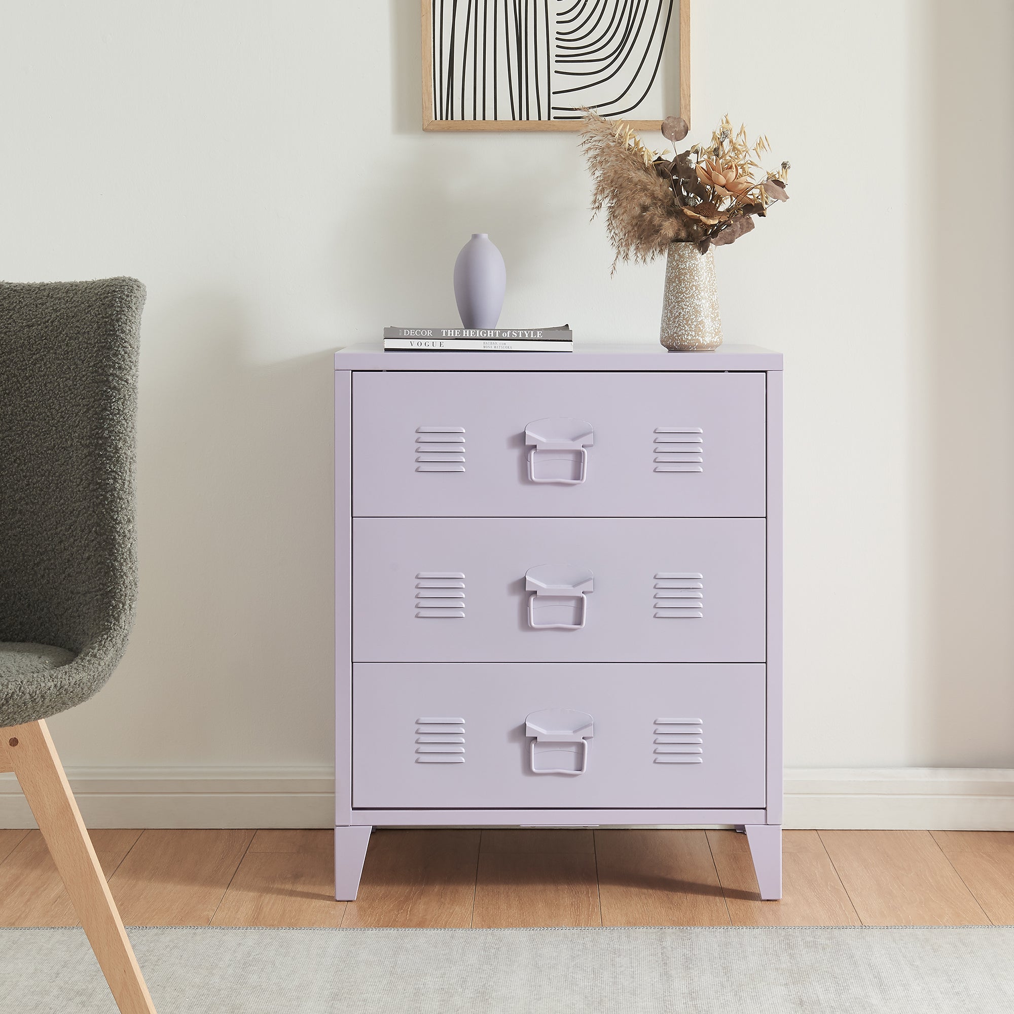 Cassettiera Hämeenlinna Comò in Acciaio con 3 Cassetti 72 x 60 x 40 cm Viola [en.casa]