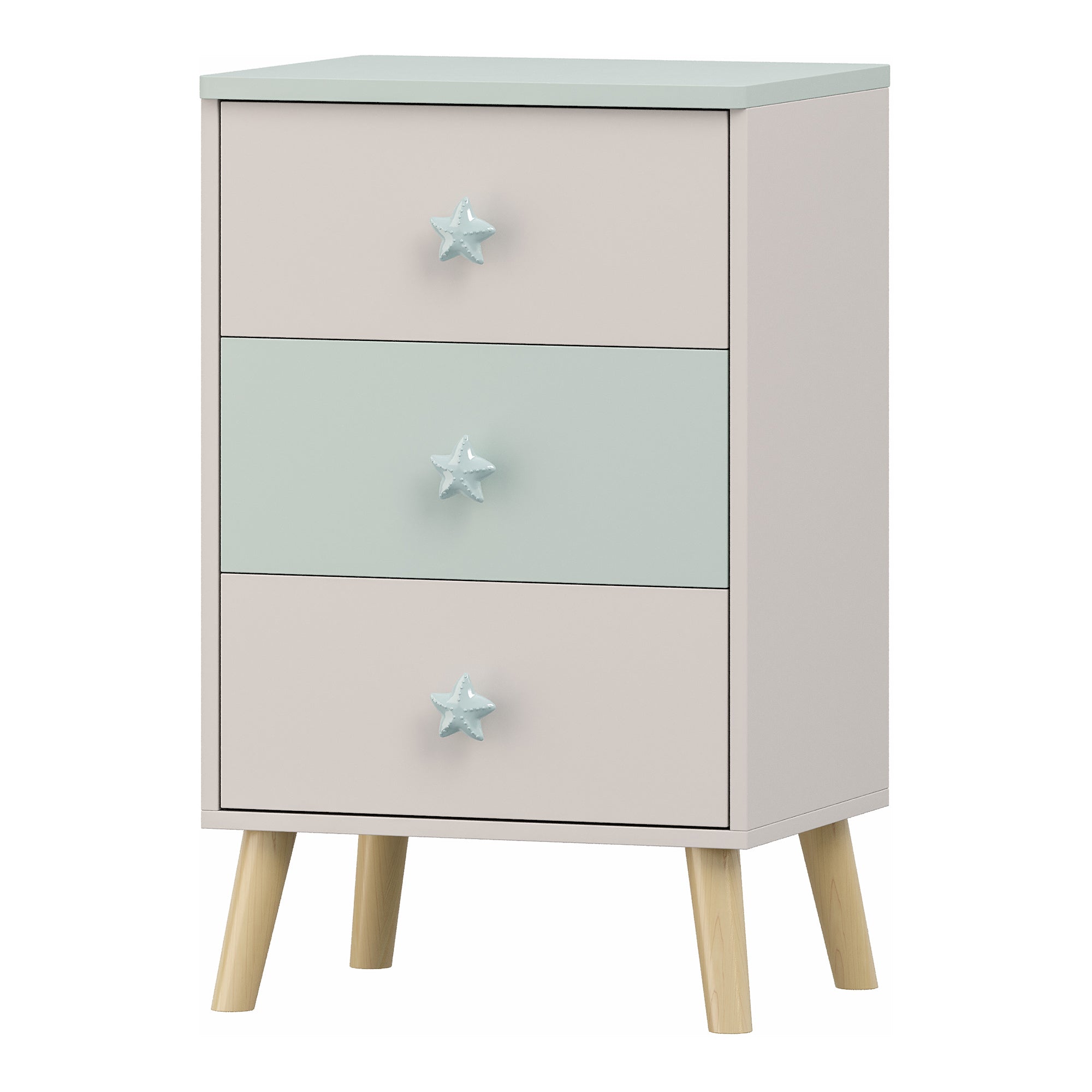Cassettiera Sandnes per Cameretta Bambini 62 x 38 x 30 cm Bianco / Menta Verde [en.casa]