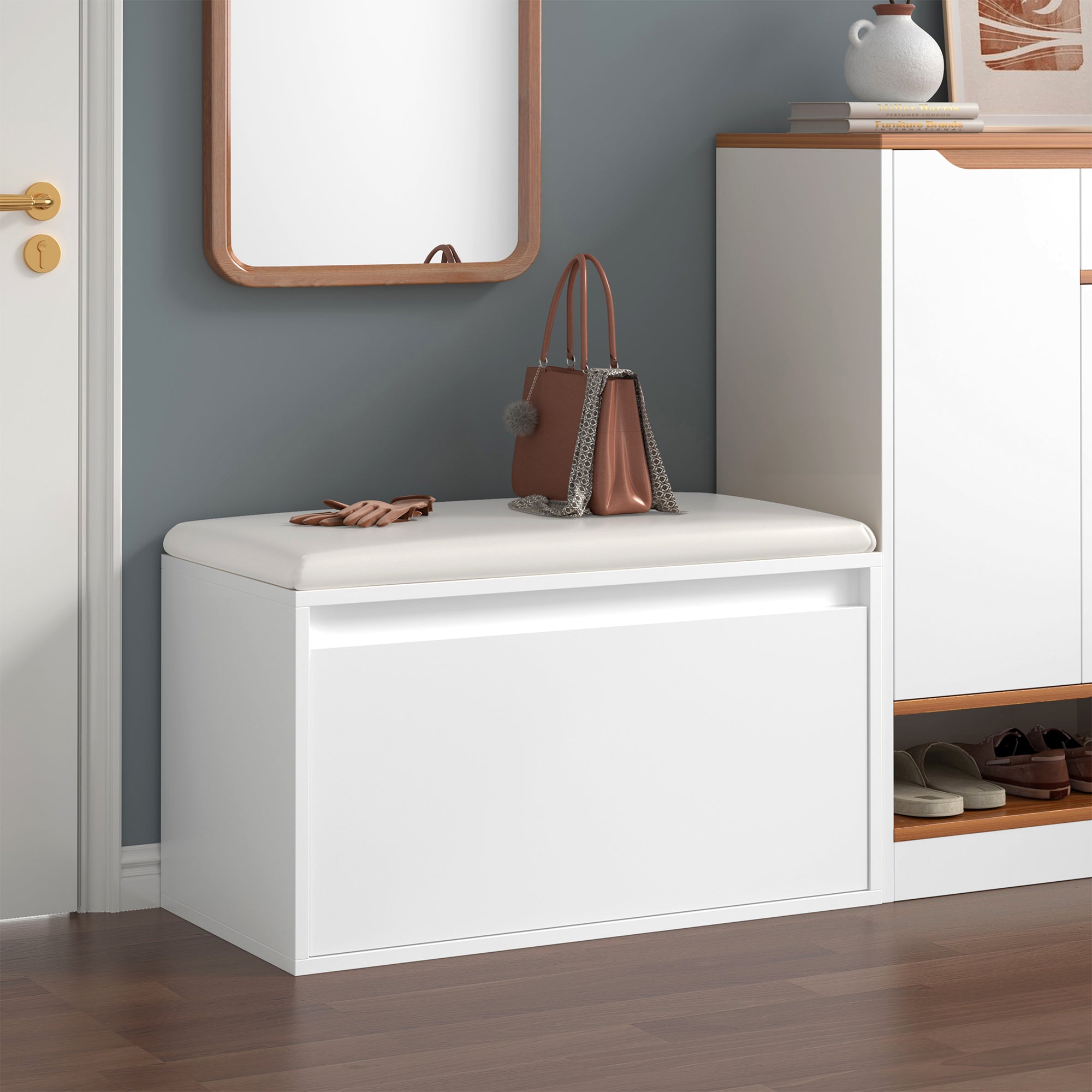 Panchina Portascarpe Degerfors con Cassetto 80x39x45 cm Bianco [en.casa]