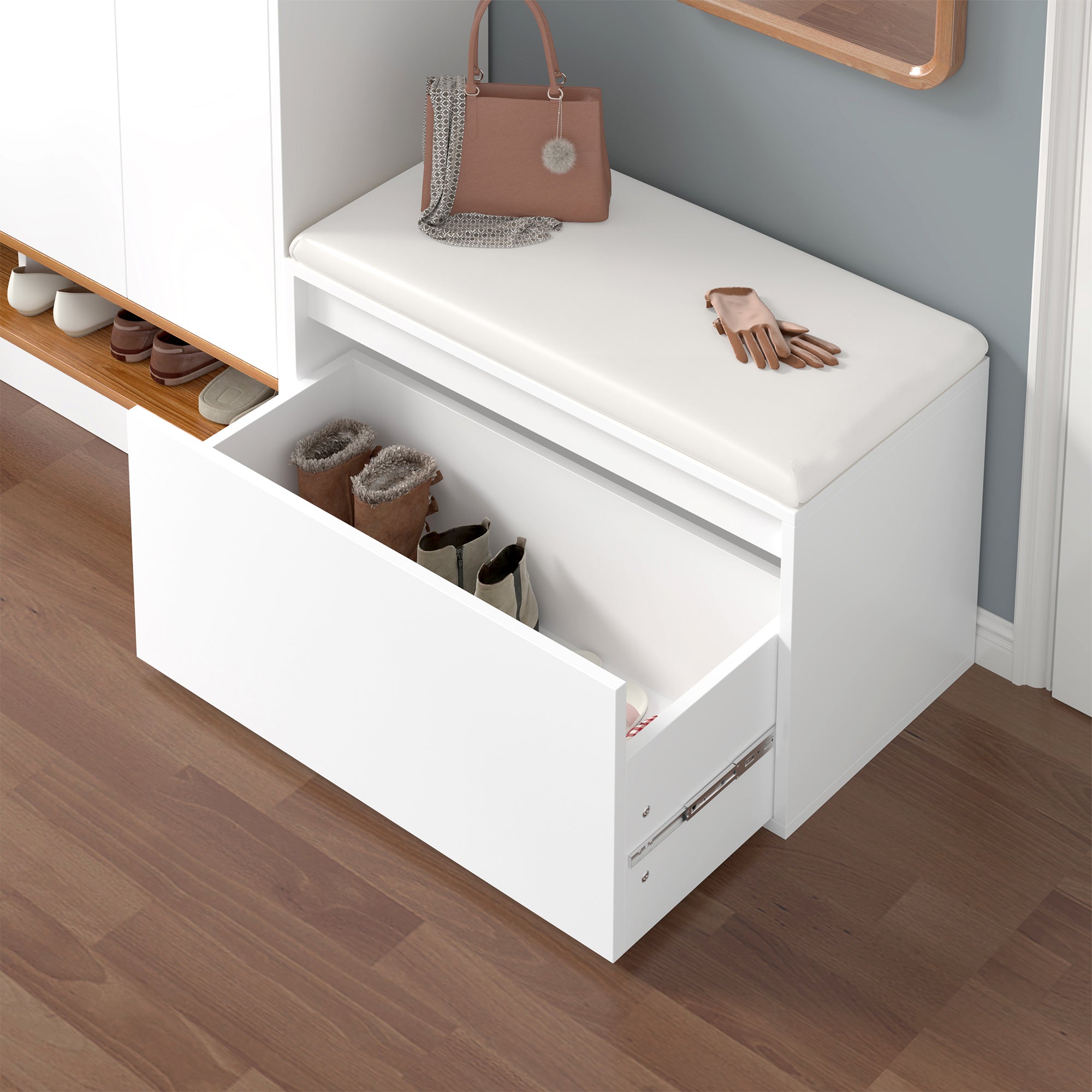 Panchina Portascarpe Degerfors con Cassetto 80x39x45 cm Bianco [en.casa]