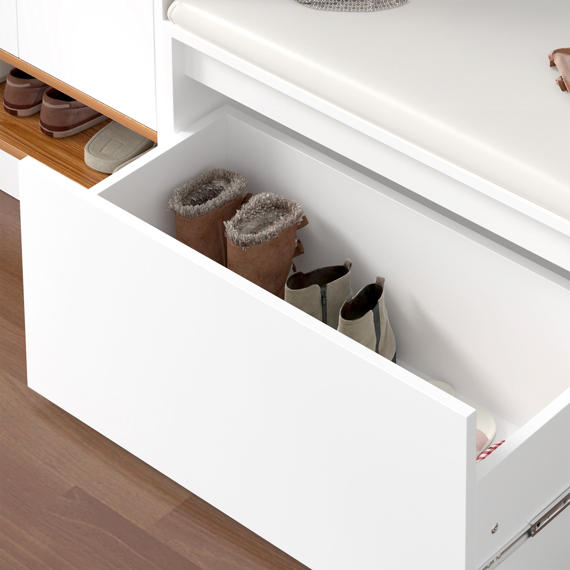 Panchina Portascarpe Degerfors con Cassetto 80x39x45 cm Bianco [en.casa]