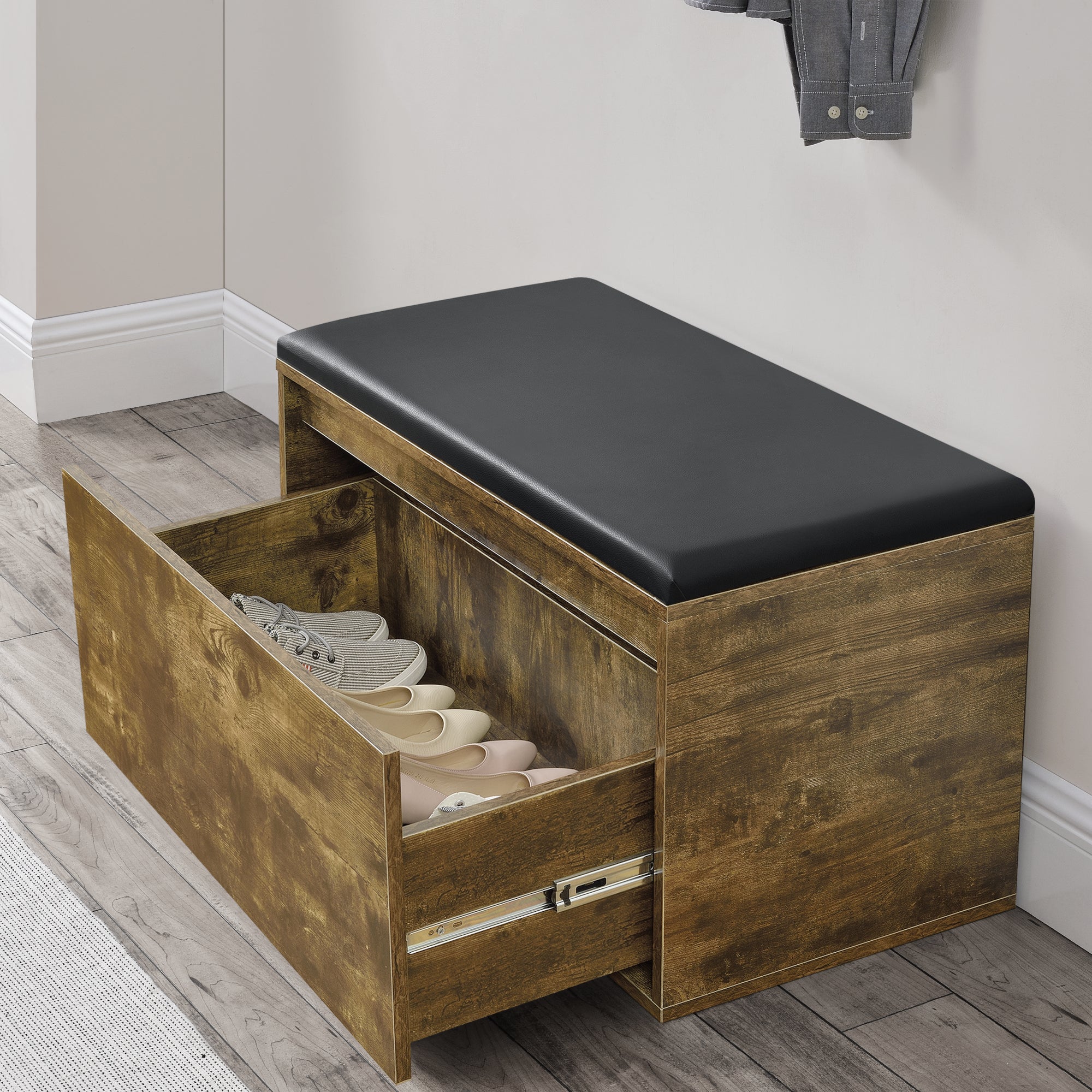 Panchina Portascarpe Degerfors con Cassetto 80x39x45 cm Effetto Rovere / Nero [en.casa]