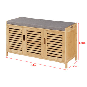 Panca Contenitore Selk Porta Scarpe con Seduta Imbottita - Bambù Naturale [en.casa]