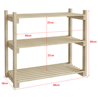 Scaffale Portascarpe 'Them' (AxLxP) 60 x 68 x 30 cm Scarpiera a 3 Ripiani Superfici a Doghe Scaffale Aperta in Legno di