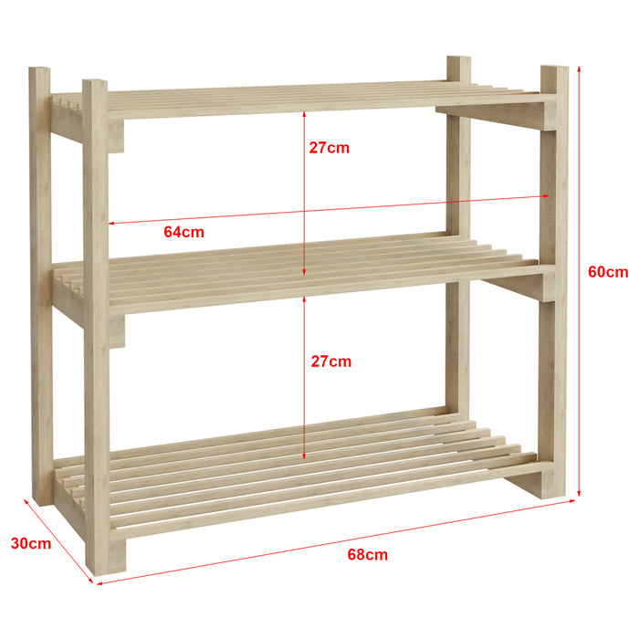 Scaffale Portascarpe 'Them' (AxLxP) 60 x 68 x 30 cm Scarpiera a 3 Ripiani Superfici a Doghe Scaffale Aperta in Legno di