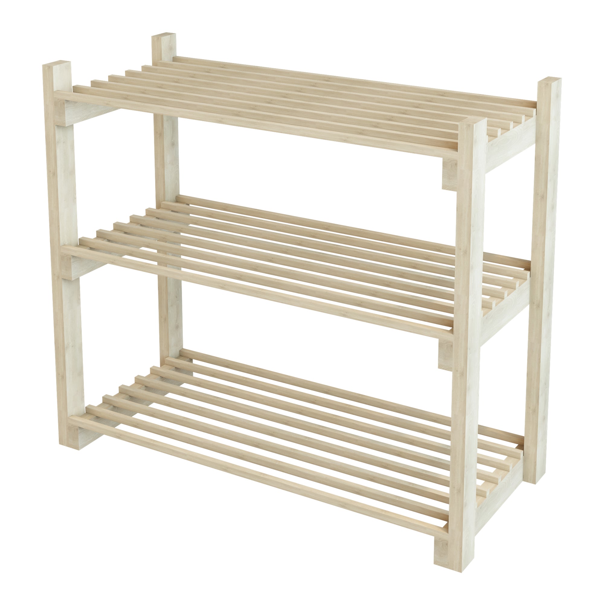 Scaffale Portascarpe 'Them' (AxLxP) 60 x 68 x 30 cm Scarpiera a 3 Ripiani Superfici a Doghe Scaffale Aperta in Legno di