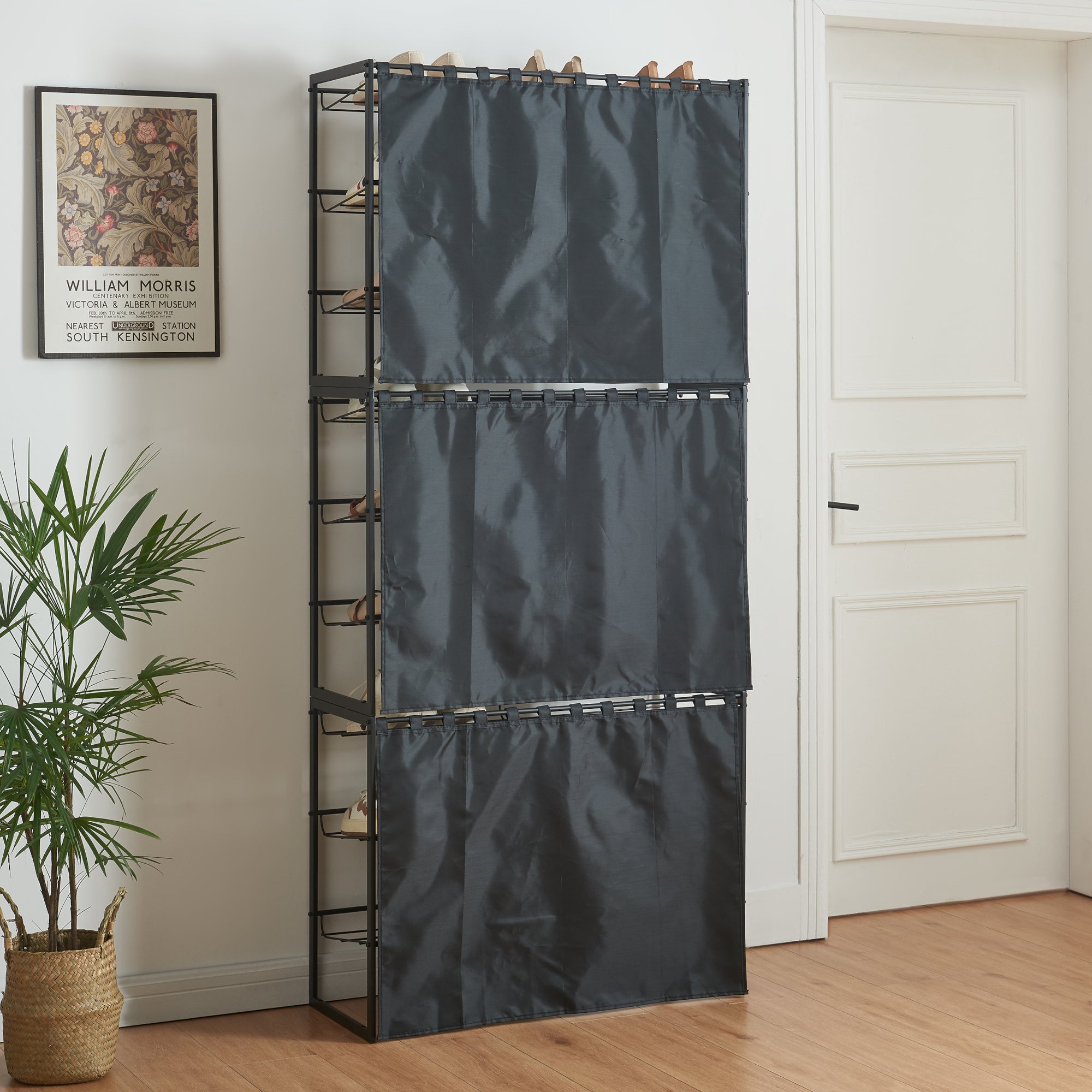 Set di 3 Scaffali Portascarpe Sel Scarpiere in Metallo con Tendine - Nero [en.casa]