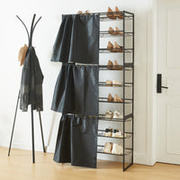 Set di 3 Scaffali Portascarpe Sel Scarpiere in Metallo con Tendine - Nero [en.casa]