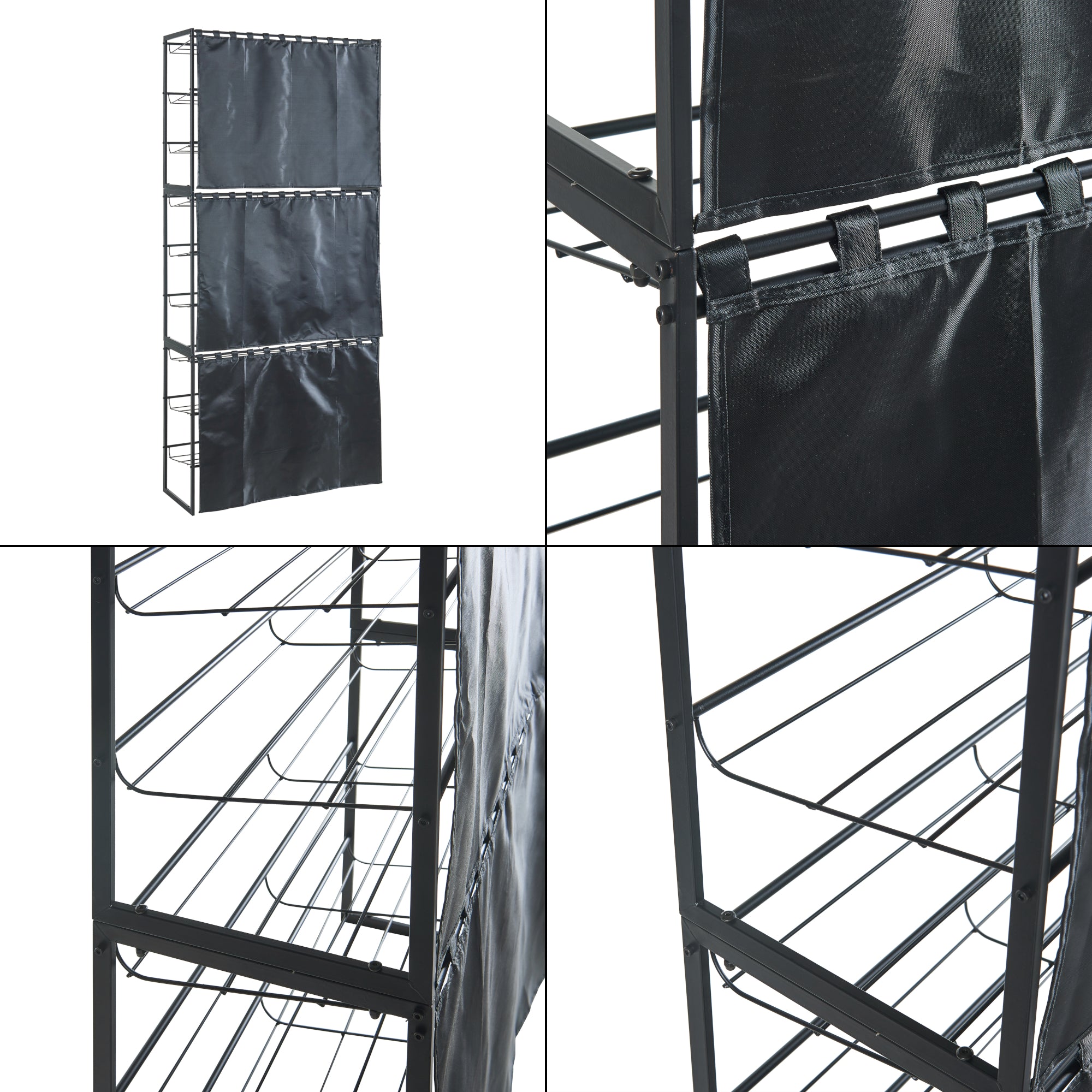 Set di 3 Scaffali Portascarpe Sel Scarpiere in Metallo con Tendine - Nero [en.casa]