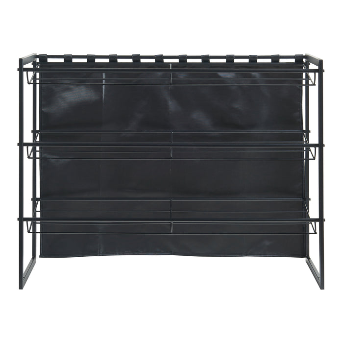 Set di 3 Scaffali Portascarpe Sel Scarpiere in Metallo con Tendine - Nero [en.casa]