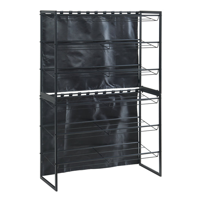 Set di 2 Scaffali Portascarpe Sel Scarpiere in Metallo con Tendine - Nero [en.casa]