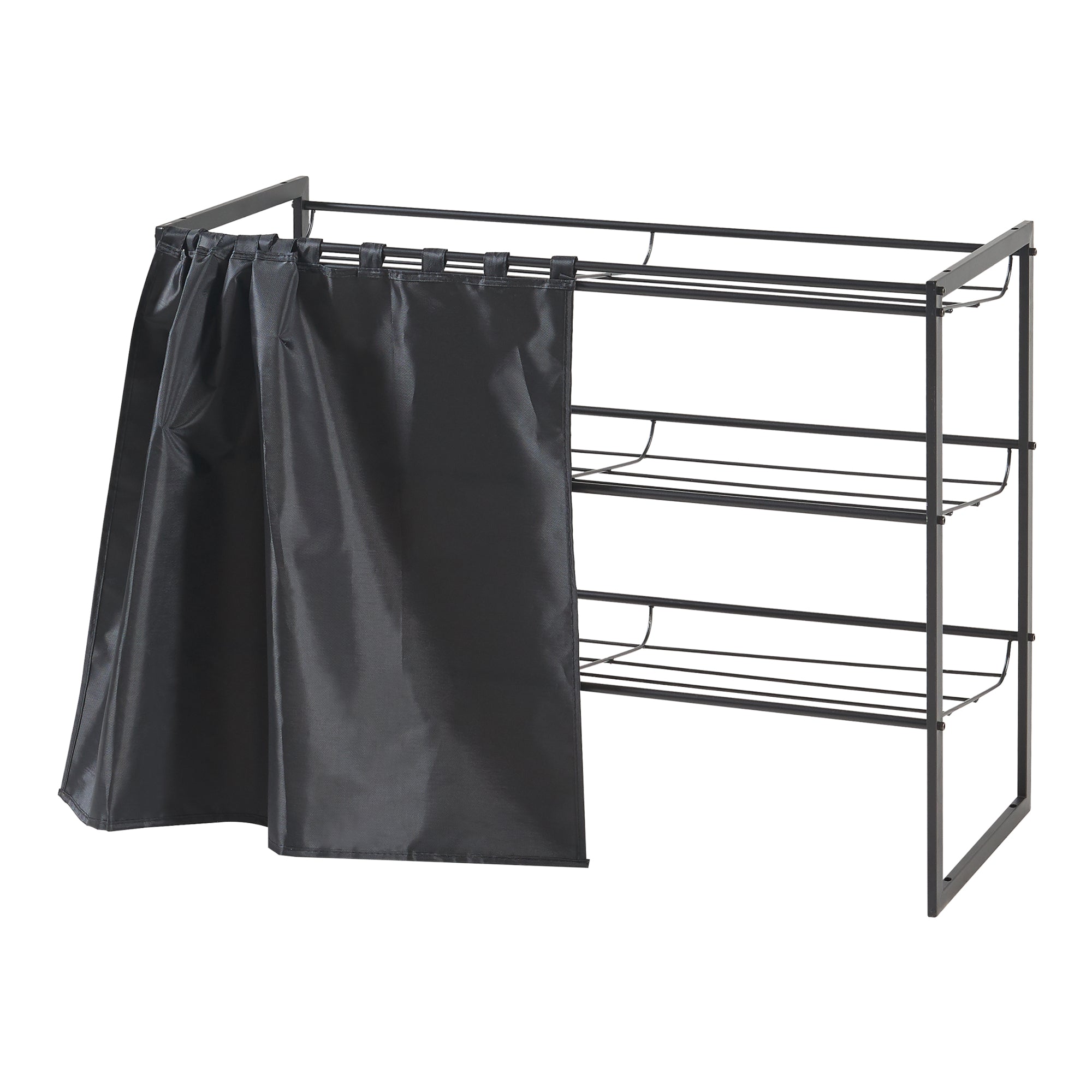 Scaffale Portascarpe Sel Scarpiera in Metallo con Tendina - Nero [en.casa]