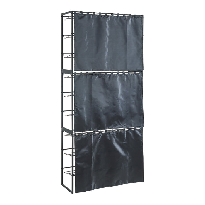 Set di 3 Scaffali Portascarpe Sel Scarpiere in Metallo con Tendine - Nero [en.casa]