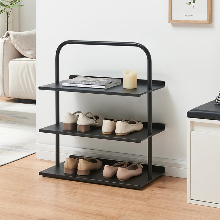 Scaffale Portascarpe Poytya Scarpiera a 3 Livelli 73 x 60 x 32 cm - Nero [en.casa]