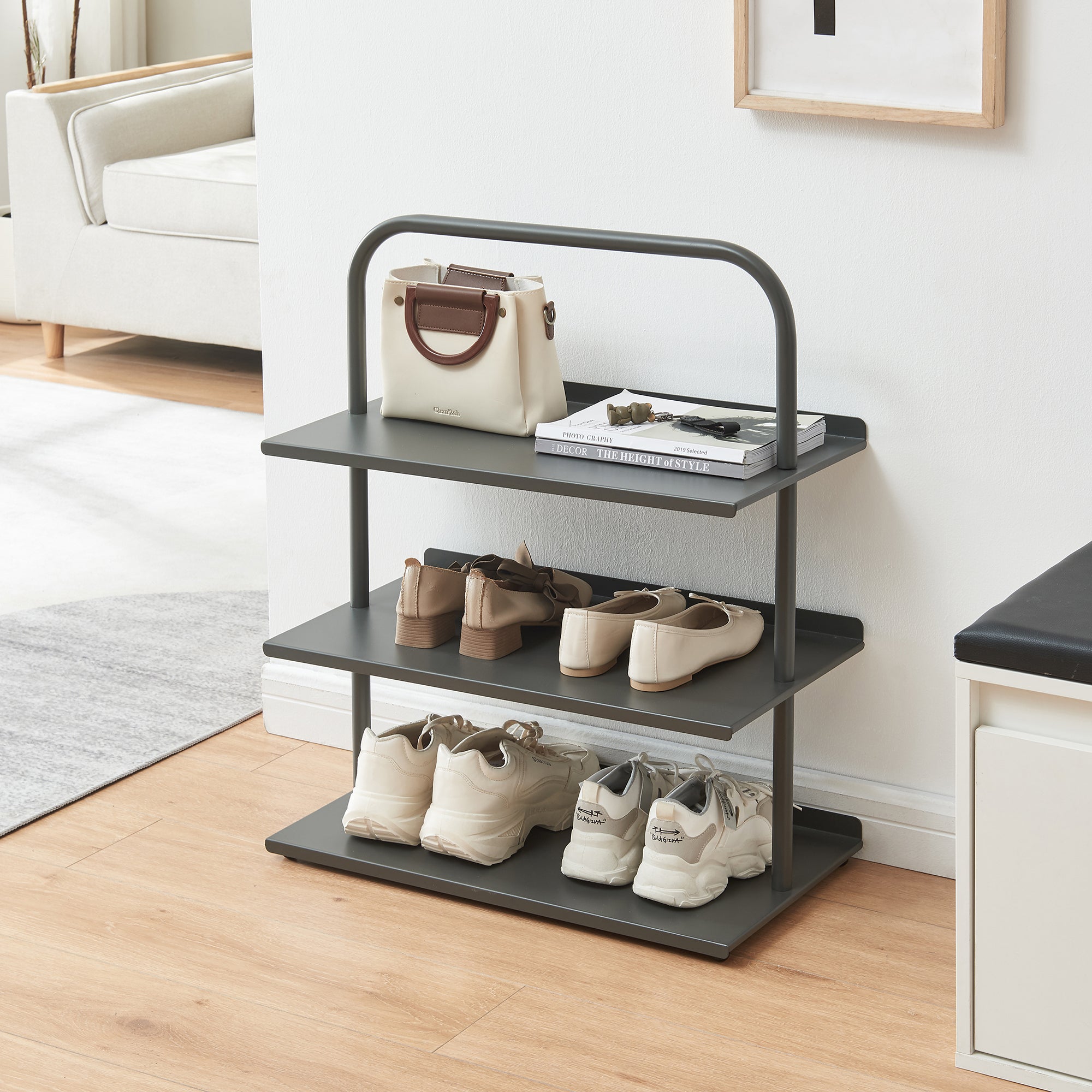 Scaffale Portascarpe Poytya Scarpiera a 3 Livelli 73 x 60 x 32 cm - Antracite [en.casa]